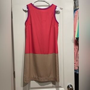 Ann Taylor Pink and Tan Sleeveless Colorblock Dress